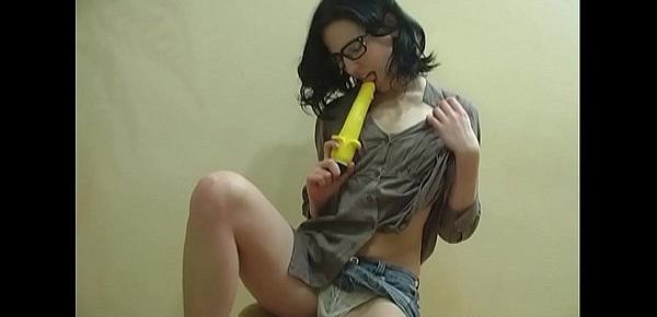 Horny Secretary Masturbate Pussy Banana Dildo after Work